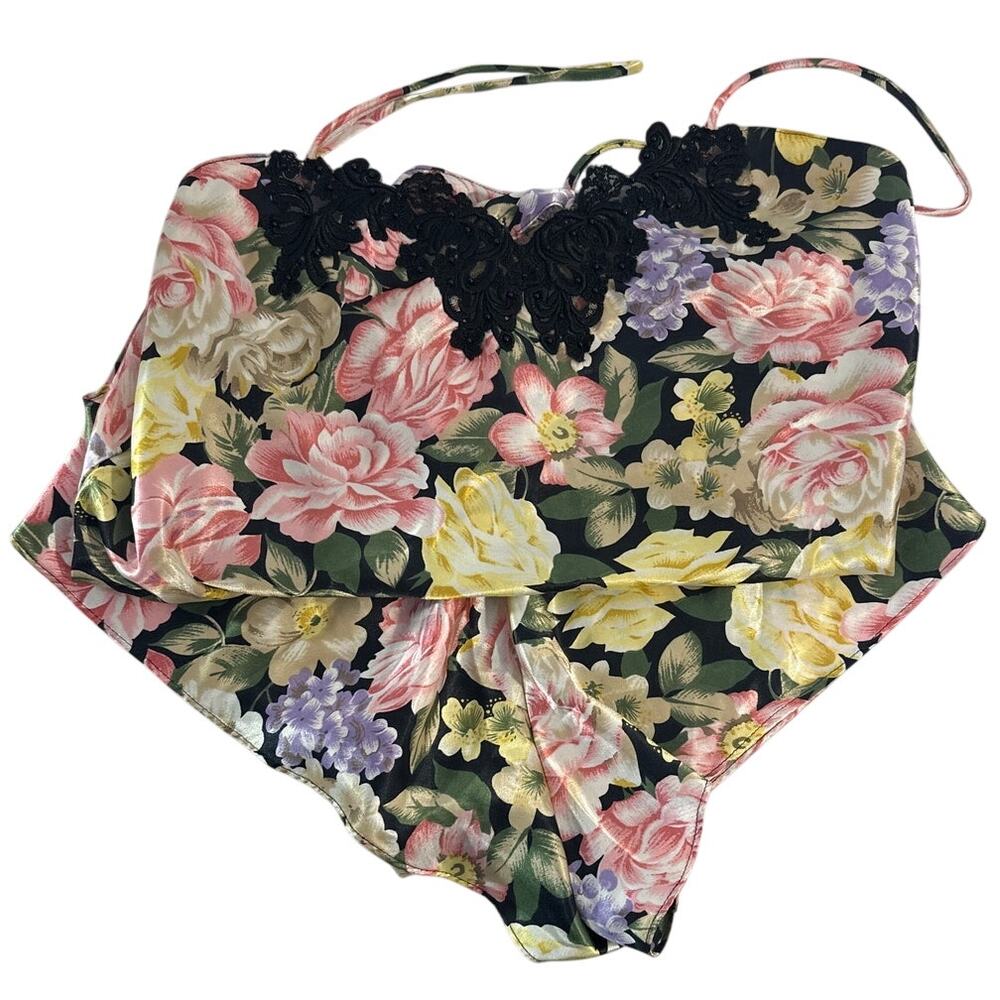 Vintage Victoria's Secret Floral Silky Satin Pajama Cami Short Set Size Medium